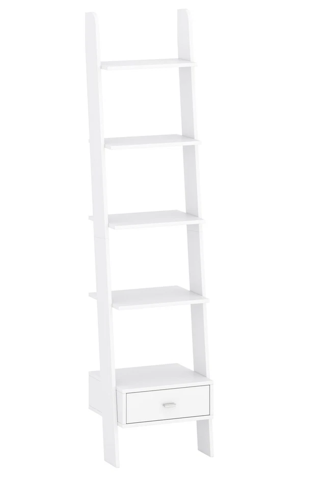 Leiterregal Frank Standregal 45x37,5x188 cm Blanc 5 Niveaux, Avec Tiroir - Photo 1/4