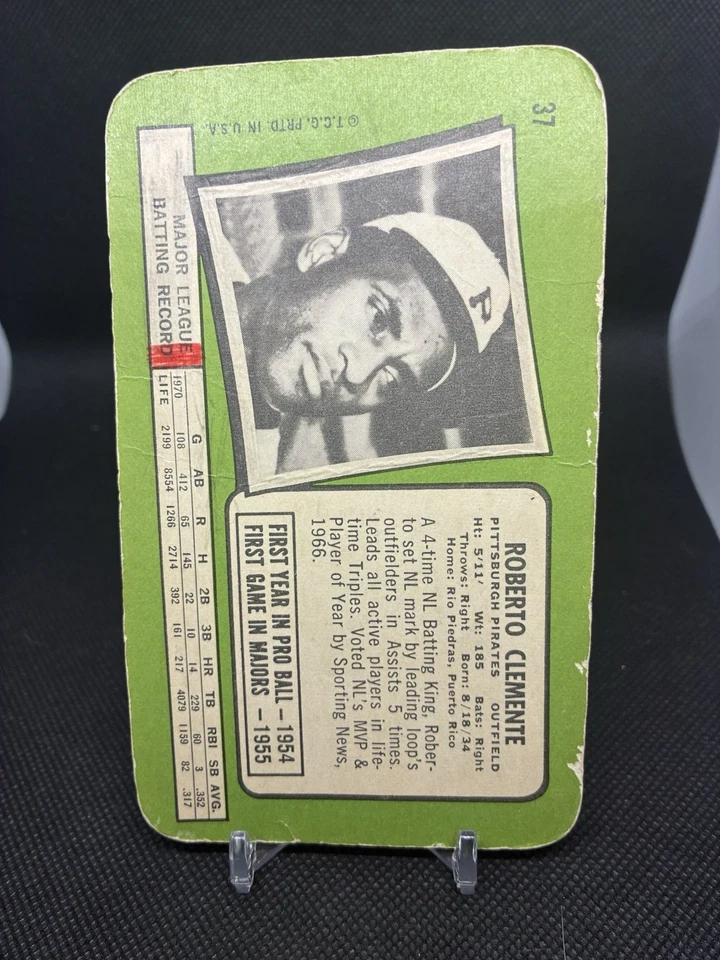 1971 Topps Super Roberto Clemente Baseball Card #37 Pittsburgh Pirates HOF - Image 4 of 4