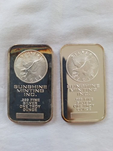 2 x 1 Ounce 1oz 0.999 Fine Silver Bullion Bar By Sunshine Minting Inc