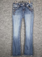 Miss Me Jeans Womens 28 Blue Mid Rise Bootcut Embellished Rhinestone Stretch