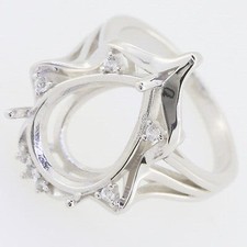 925 Sterling Silver Semi Mount Ring Pear PE 16x11mm Solitaire Engagement Ring