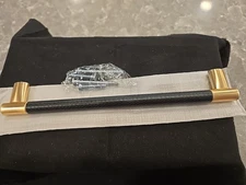 Black Leather Brushed Gold  Cabinet Handles Pulls 10 Pcs