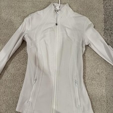 Lululemon Women s White Track Jacket Full Zip Zipped Pockets Polyester Short