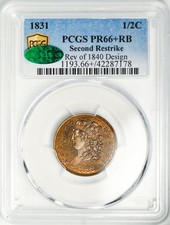 1831 CLASSIC HEAD 1/2C PCGS PR 66+ RB