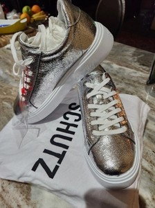 Schutz S Raver Silver Metallic Sparkle Sneakers Lady's US 7.5