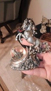 Vintage Pewter Pegasus Figurine  Horse Crystal Ball Fantasy Decor