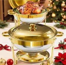 Chafing Dish Buffet Gold with Lid 4.5L Set, Round Food Warmer for...