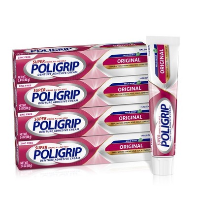 Super Poligrip Original Denture Adhesive Cream, 2.4 Ounce (Pack of 4), White