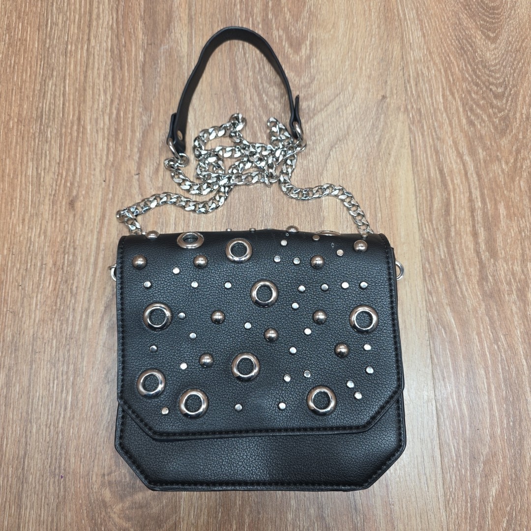 ZARA STUDDED SPLIT FOLD OVER CROSSBODY BLACK BAG PURSE SMALL | eBay