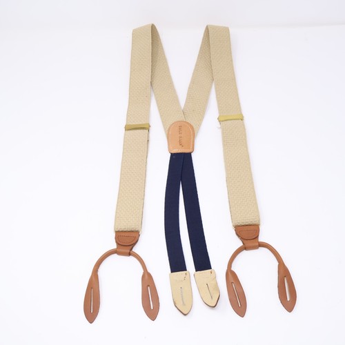 Vintage Cole Haan Suspenders Cotton Basketweave Woven Leather Button Ends