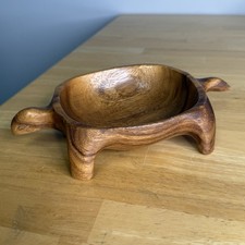 Wooden Carved Bowl Hand Carved Turtle Hawaii MCM Monkey Pod Read