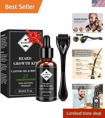 Beard Growth Kit: 2Oz Biotin & Castor Oil for Fuller, Thicker Beard Grooming