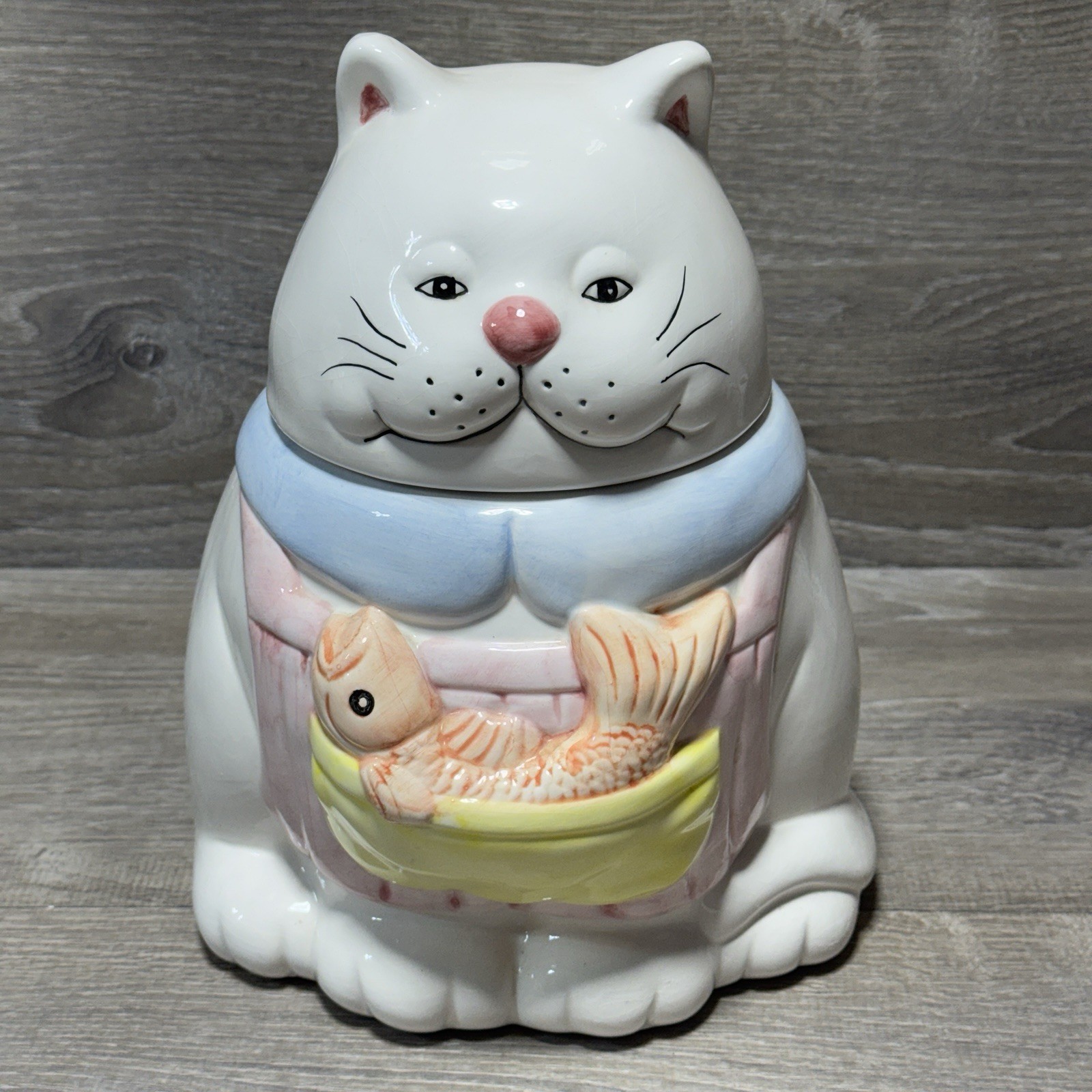 Ceramic Kitty Cat with Fish Cookie Jar, Sorrento Collection