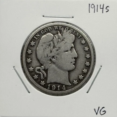 1914 S Barber Half Dollar, 90% Silver, VG, Semi Key Date, Only 992k Minted! 🔥