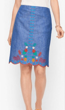 Talbots NEW High Rise Linen Blend Knee Length Embroidered Skirt Sz 12 774