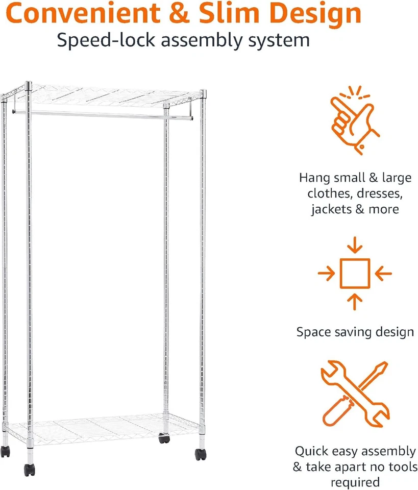 Garment Rack Clothes Rail Chrome Hanging Organizer with Shelves 89x45x180cm - Image 3 of 4