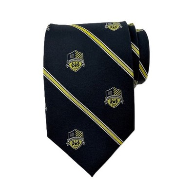 Vintage 80s Saint Ignatius Crest Style Silk School Tie Navy Yellow Regimental