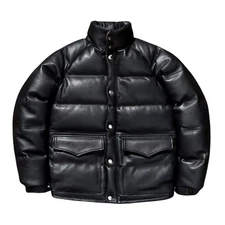 Down Puffer Men’s Black Genuine Lambskin Leather Quilted Bomber Style Jacket