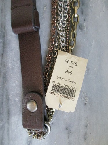 NWT $79.95 Coldwater Creek Draping Chain Belt S/M Misses Brown Leather & Chain - Picture 8 of 12