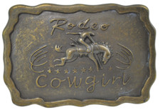 Rodeo Cowgirl Belt Buckle Wester Vintage Brass Bucking Bronco Horse