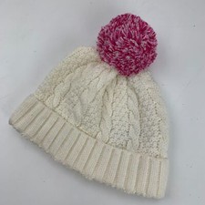 White Pink Pom Skull Cap Hat Fitted M 5-6 Girls