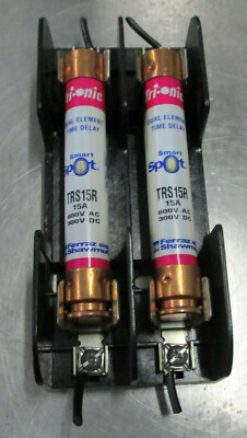 Ferraz Shawmut 2-Fuse Holder 60327R w/2 Trionic TRS15R Fuses Used Cut Out (H8)