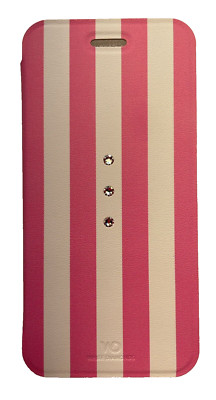 White Diamonds Girly Edition Crystal Booklet Case for iPhone 6, Pink/Stripes