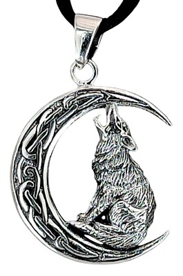 Wolf in the Moon 925 Sterling Silver Howling Howling Celtic Knot Pendant 355