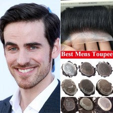 Mens Toupee Thin Skin Hair Replacement System Invisible V-Loop Human Hair Piece