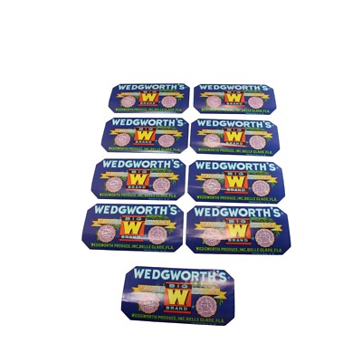 9 Wedgworth Big W Brand Florida Vegetable Label Vintage Unused 77353