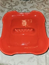 Mid Century Modern MCM Ashtray #8007 Orange Ceramic Wood Grain Retro MOD Calif