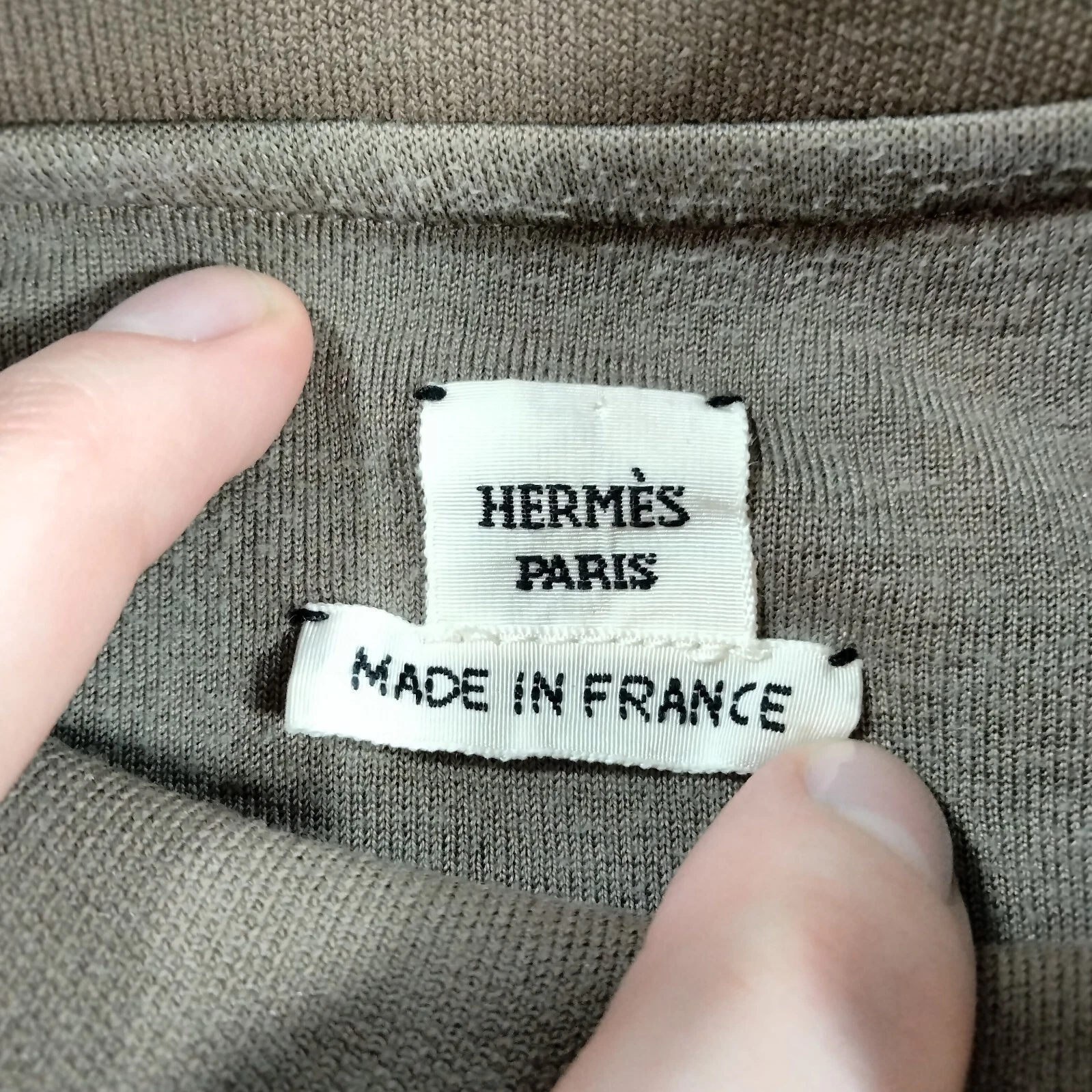 HERMÈS Felpa maglione misto seta Hermes logo H finto collo alto taglia 34 oliva