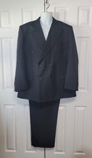 Club International Men's Black Double Breasted Suit Size 48L Pants 43W x 28.5L