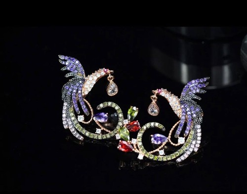 18k Rose Gold Plated made w Swarovski Crystal Multicolor Stone Bird Earrings - Picture 11 of 12
