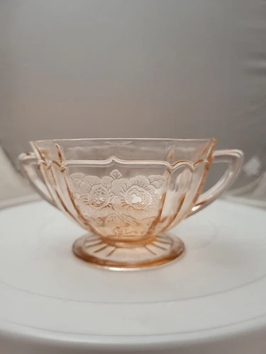 Vtg Federal Pink Depression Glass Poppy Flower Mayfair Cream Soup Bowl
