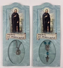 Saint Pergerine Rosary Rope Chain Necklace Medal Charm Chain Religious Set Of 2