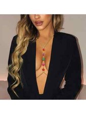 Collana lunga per seno gioiello bikini oro pietre colorate Breast Chain 50515
