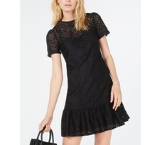 Michael Kors Women XXS Black Short Sleeve Ruffle Hem Lined Sheath Mini Dress NWT