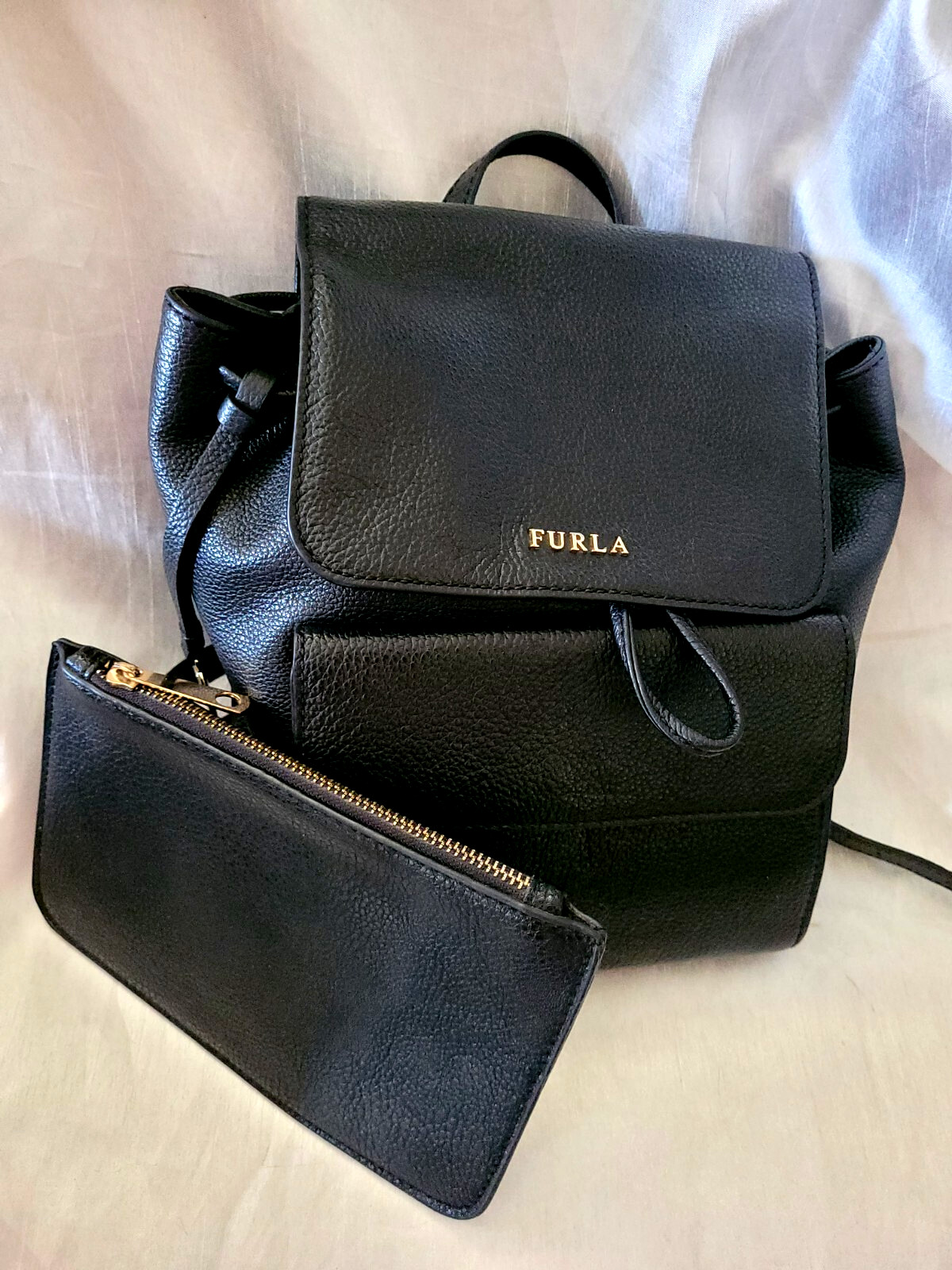 Furla Black Leather Backpack Drawstring Flap Butt… - image 18