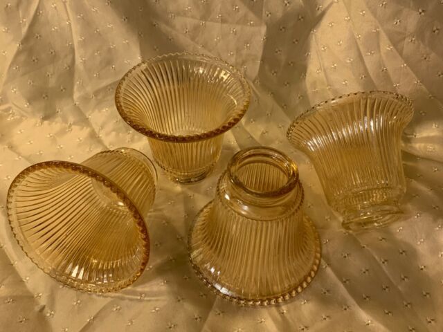 Vintage Ribbed Amber Glass Ceiling Fan Light Globe Shades Replacement ...
