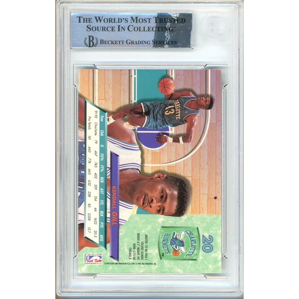 Cartão autografado Beckett Slabbed Hornets 1992-93 Fleer Ultra #20 assinado por Kendall Gill 1992-93 - Imagem 3 de 4