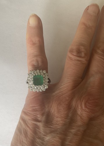 VTG Genuine 18K White Gold Emerald Cut Emerald+Diamond Ring 5.4g SZ 4 1/2 - Picture 3 of 6