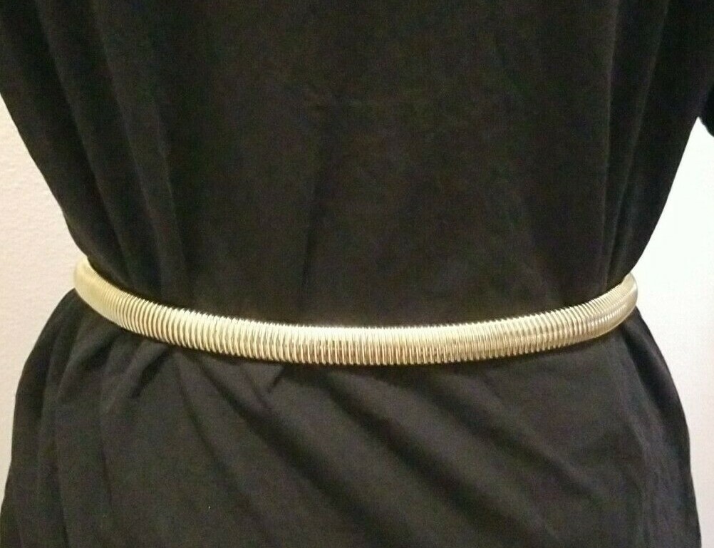 Vtg Accessocraft NYC Belt Metal Stretch Coil Gold Tone 27  display picture 3