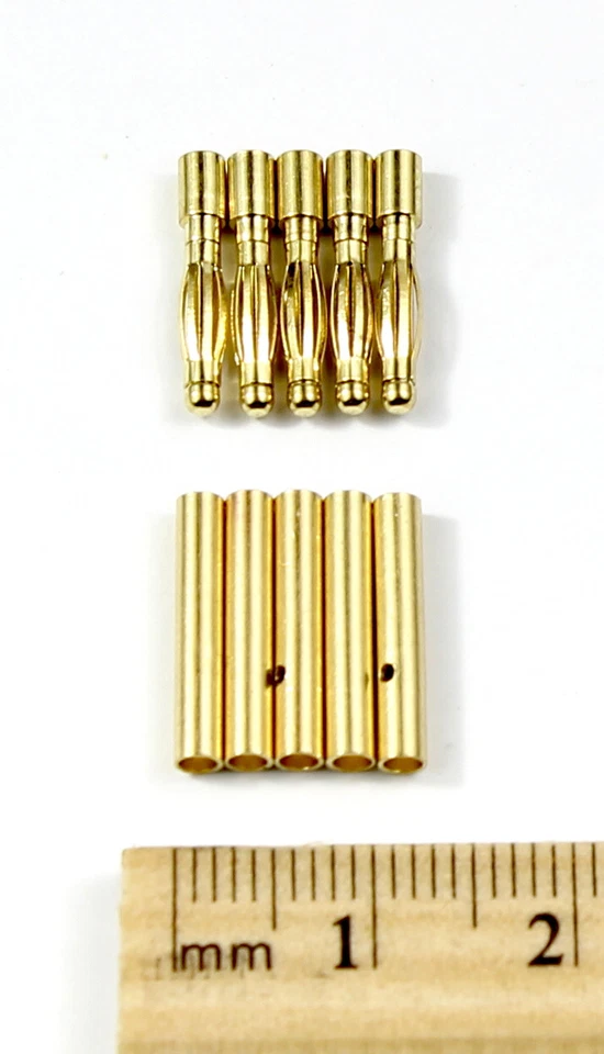 5 pairs 2mm Gold Bullet Connectors / Banana Plugs RC Car/Drone Lipo Battery - Image 2 of 2