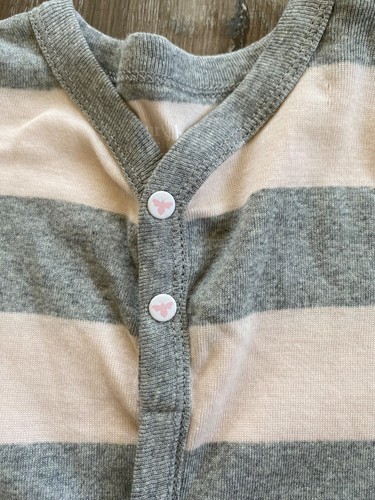 BURT'S BEES BABY~NWT~Organic Cotton Rugby Pink & Gray Striped Romper~6-9 Months - Picture 3 of 5
