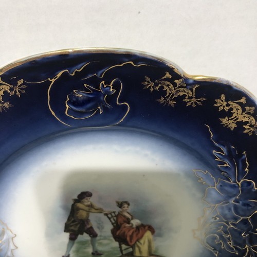 VTG PM Moschendorf Bavaria German Round Cobalt Blue plate Gold Trim Winter Scene - Picture 5 of 7