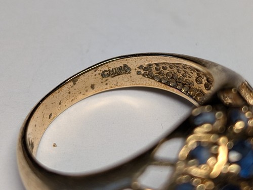 VINTAGE STERLINGSILBER VERMEIL FILIGRANER RING BLAUE STEINE GRÖSSE 7 3/4 - Bild 10 von 15