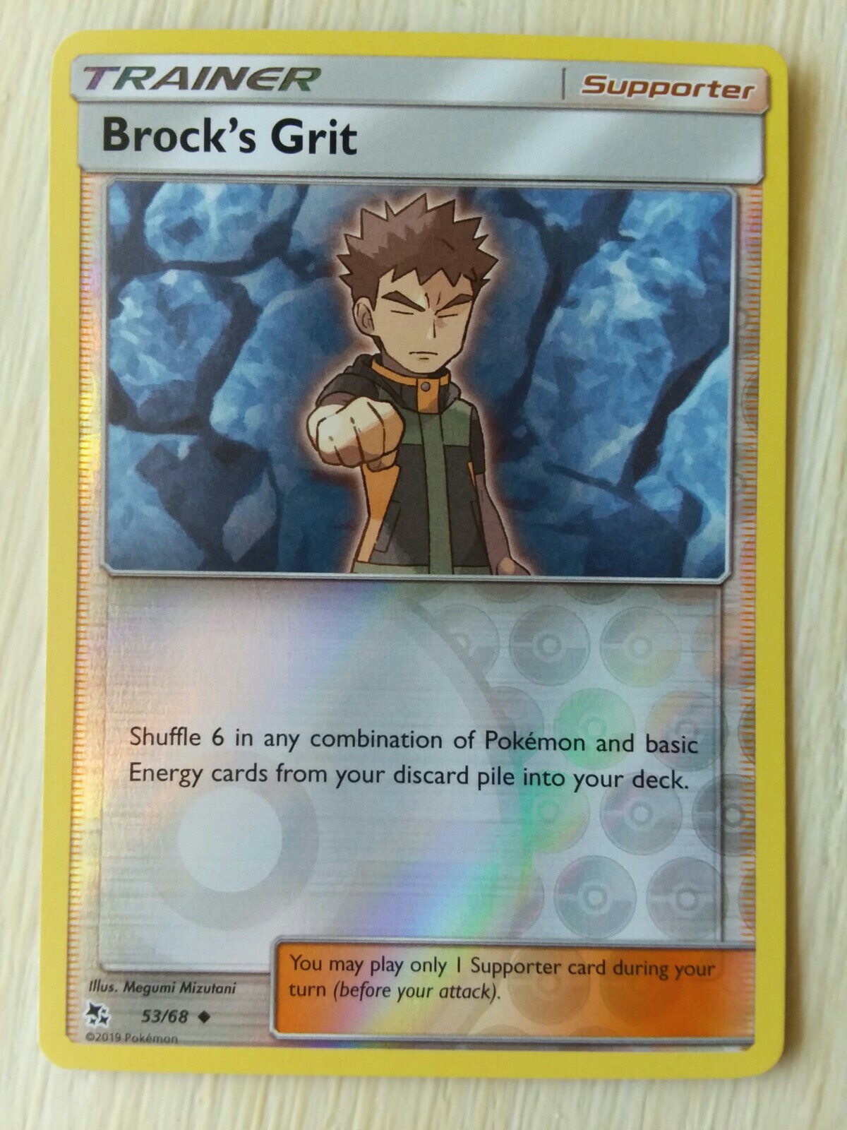 Pokemon TCG Brock's Grit 53/68 Hidden Fates Mint Reverse Holo