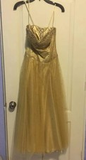 Luxury Crystals Beaded Wedding Dress Gold Champagne Gown