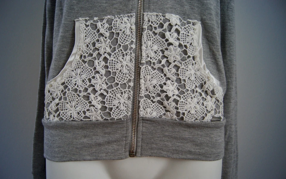 Beach Bunny Lounge Zip Hoodie S | Gray White Lace  - Image 3 of 4